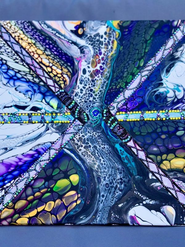 Jasmine: Rhinestone Embellished Abstract Wall Art  – 16x16 – Acrylic Pour Handmade Painting - Image 3