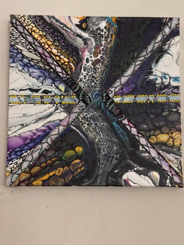 Jasmine: Rhinestone Embellished Abstract Wall Art  – 16x16 – Acrylic Pour Handmade Painting - Image 7