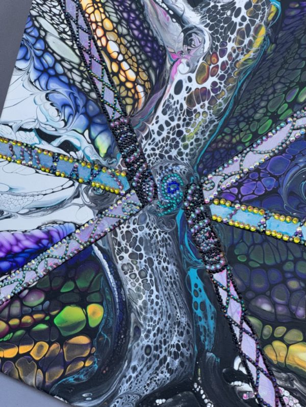 Jasmine: Rhinestone Embellished Abstract Wall Art  – 16x16 – Acrylic Pour Handmade Painting - Image 5