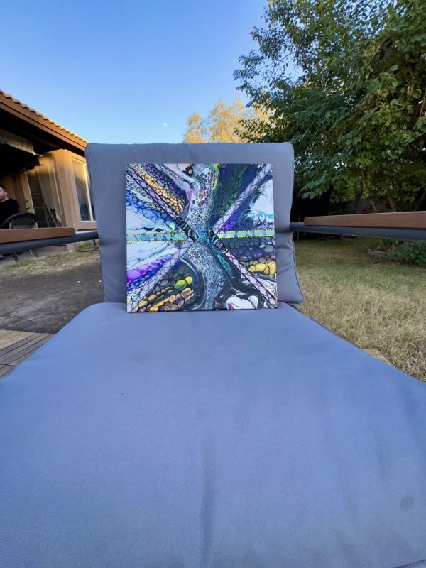 Jasmine: Rhinestone Embellished Abstract Wall Art  – 16x16 – Acrylic Pour Handmade Painting - Image 4