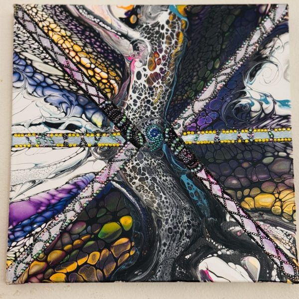 Jasmine: Rhinestone Embellished Abstract Wall Art  – 16x16 – Acrylic Pour Handmade Painting - Image 6