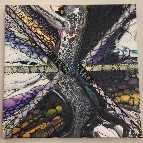 Jasmine: Rhinestone Embellished Abstract Wall Art  – 16x16 – Acrylic Pour Handmade Painting - Image 8