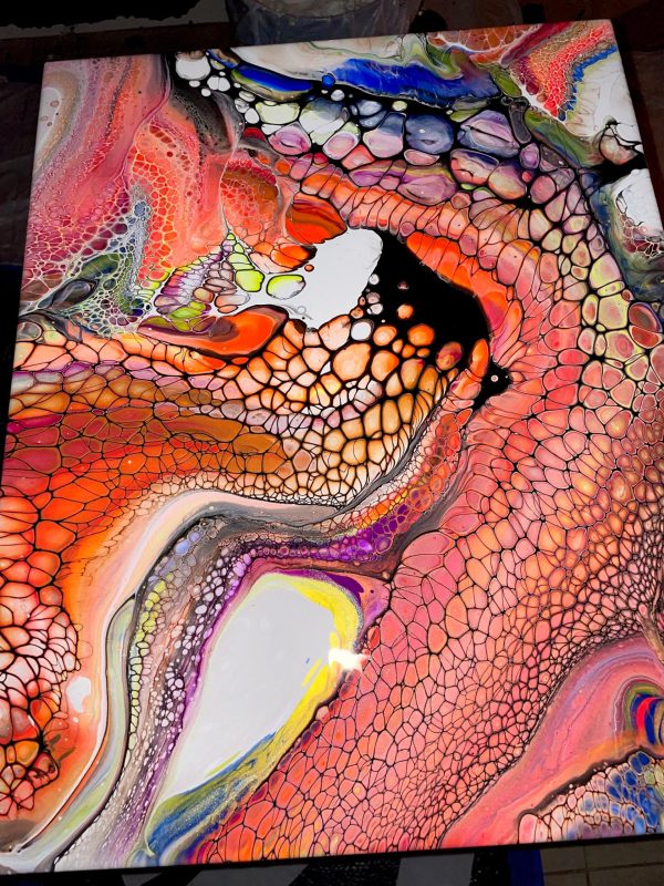 Tentacles | Neon Fluid Art | Red & Orange Acrylic Pour | 16x20 Abstract Wall Decor | Glow Under Blacklight |  Mystical and Alluring Vibes - Image 5