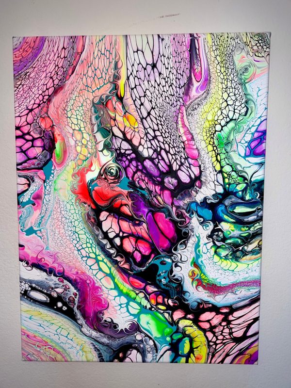 Beating Heart/Smirking Dragon | Dual Abstract Fluid Painting | 18x24 Acrylic Pour | Bold Red & Gold Wall Art