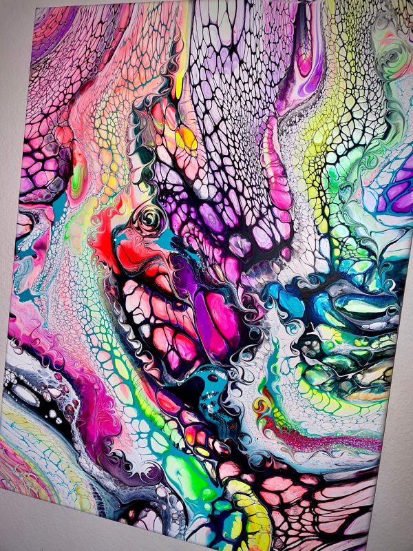 Beating Heart/Smirking Dragon | Dual Abstract Fluid Painting | 18x24 Acrylic Pour | Bold Red & Gold Wall Art - Image 3