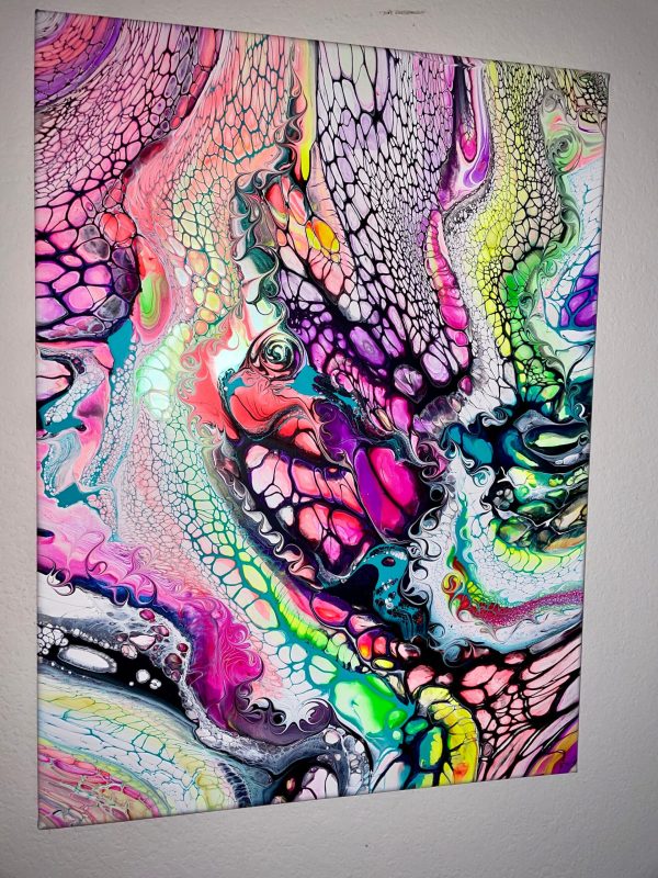 Beating Heart/Smirking Dragon | Dual Abstract Fluid Painting | 18x24 Acrylic Pour | Bold Red & Gold Wall Art - Image 4