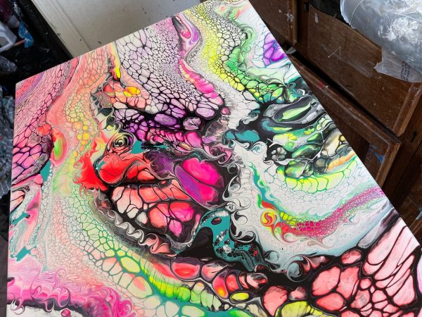 Beating Heart/Smirking Dragon | Dual Abstract Fluid Painting | 18x24 Acrylic Pour | Bold Red & Gold Wall Art - Image 8