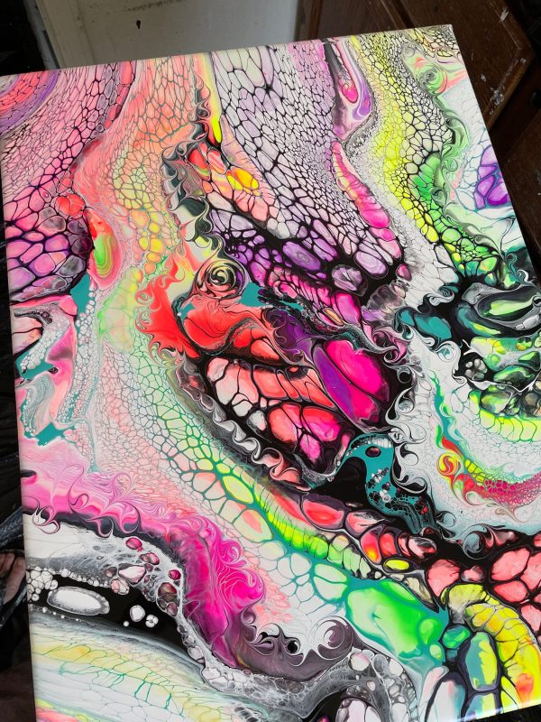 Beating Heart/Smirking Dragon | Dual Abstract Fluid Painting | 18x24 Acrylic Pour | Bold Red & Gold Wall Art - Image 9