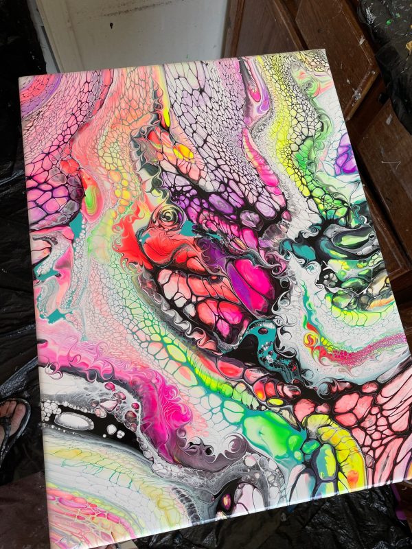 Beating Heart/Smirking Dragon | Dual Abstract Fluid Painting | 18x24 Acrylic Pour | Bold Red & Gold Wall Art - Image 10