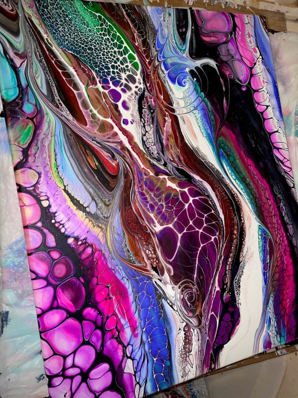 Beating Heart | Red & Pink Fluid Art | 16x20 Abstract Acrylic Pour | Romantic Wall Decor | Passionate Original Painting - Image 2