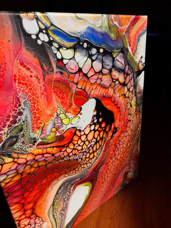 Tentacles | Neon Fluid Art | Red & Orange Acrylic Pour | 16x20 Abstract Wall Decor | Glow Under Blacklight |  Mystical and Alluring Vibes - Image 2