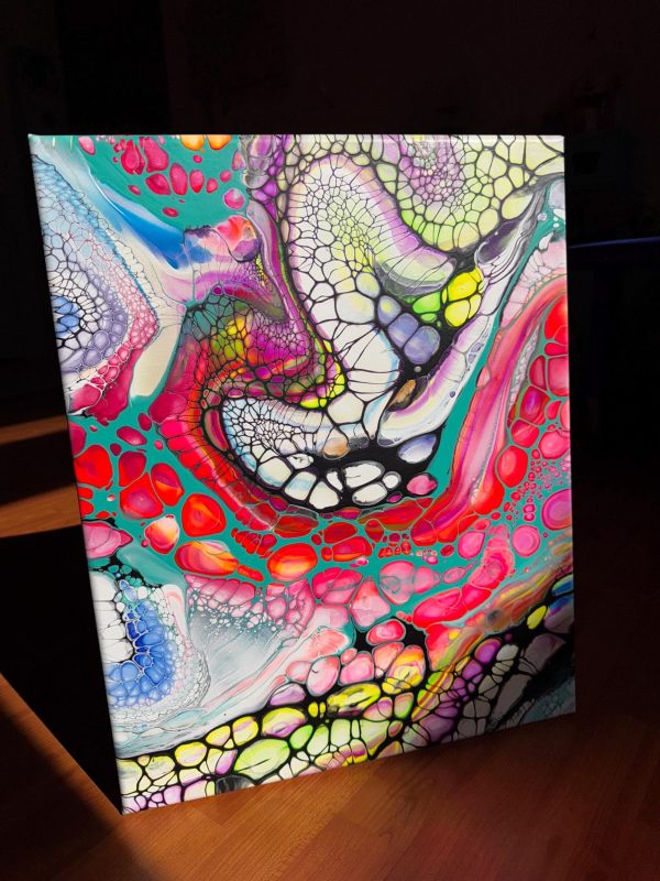 Anaconda | Rainbow Fluid Art | Neon Acrylic Pour | 16x20 Canvas Wall Decor | Glow Under Blacklight | Bold Jungle Energy Art - Image 2