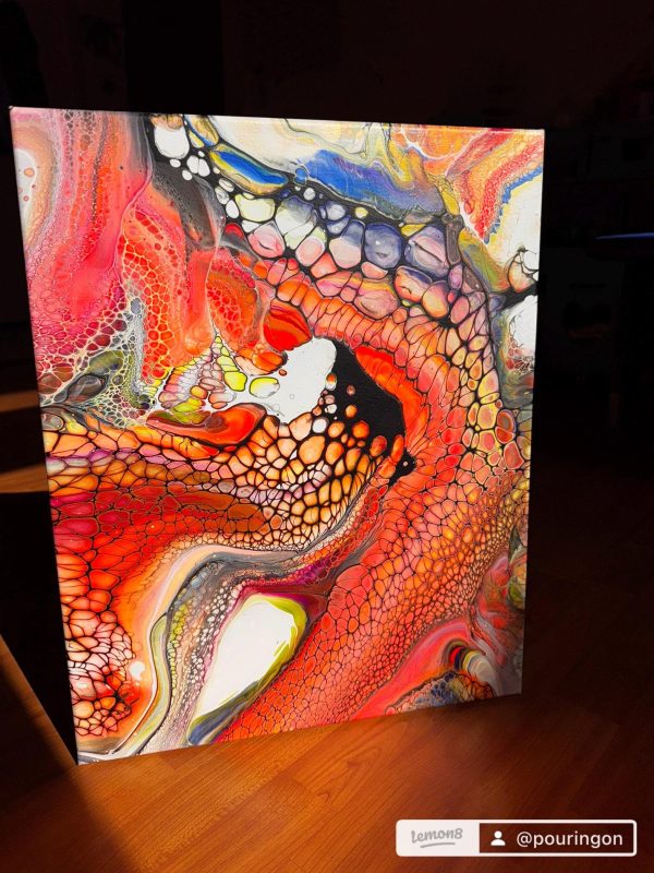 Tentacles | Neon Fluid Art | Red & Orange Acrylic Pour | 16x20 Abstract Wall Decor | Glow Under Blacklight |  Mystical and Alluring Vibes - Image 6