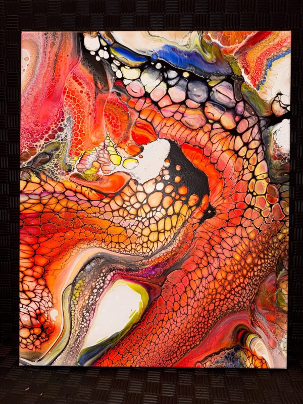 Tentacles | Neon Fluid Art | Red & Orange Acrylic Pour | 16x20 Abstract Wall Decor | Glow Under Blacklight |  Mystical and Alluring Vibes - Image 7