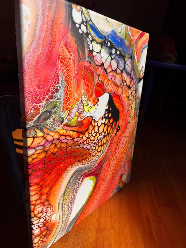 Tentacles | Neon Fluid Art | Red & Orange Acrylic Pour | 16x20 Abstract Wall Decor | Glow Under Blacklight |  Mystical and Alluring Vibes - Image 4