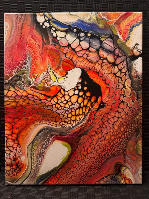 Tentacles | Neon Fluid Art | Red & Orange Acrylic Pour | 16x20 Abstract Wall Decor | Glow Under Blacklight |  Mystical and Alluring Vibes - Image 3