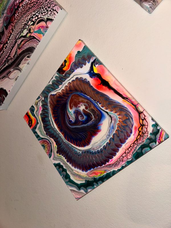 Happy Little Accident | 14x14 Fluid Acrylic Painting | Abstract Wall Art | Blue & Pink Pour Painting | One of a Kind - Image 6