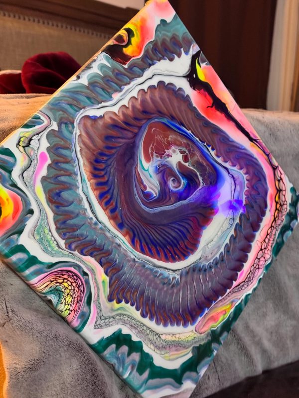 Happy Little Accident | 14x14 Fluid Acrylic Painting | Abstract Wall Art | Blue & Pink Pour Painting | One of a Kind - Image 7