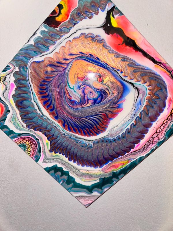 Happy Little Accident | 14x14 Fluid Acrylic Painting | Abstract Wall Art | Blue & Pink Pour Painting | One of a Kind - Image 9