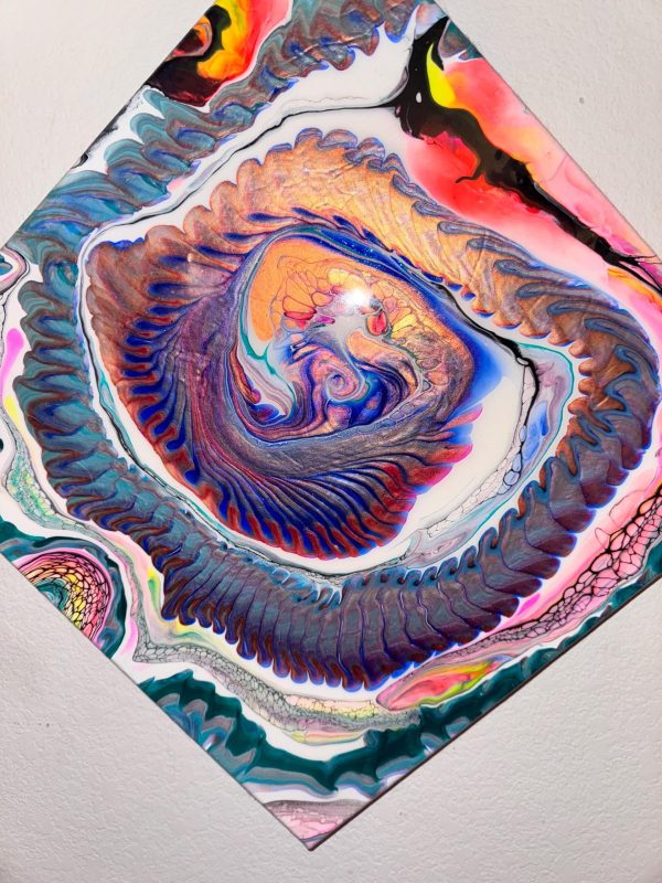Happy Little Accident | 14x14 Fluid Acrylic Painting | Abstract Wall Art | Blue & Pink Pour Painting | One of a Kind