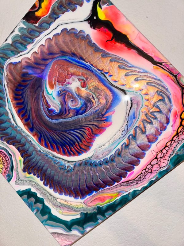 Happy Little Accident | 14x14 Fluid Acrylic Painting | Abstract Wall Art | Blue & Pink Pour Painting | One of a Kind - Image 2