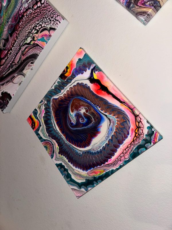 Happy Little Accident | 14x14 Fluid Acrylic Painting | Abstract Wall Art | Blue & Pink Pour Painting | One of a Kind - Image 3
