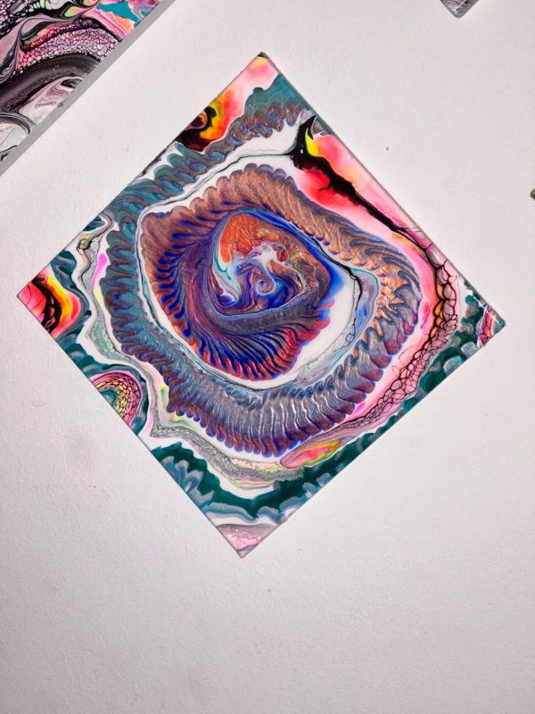 Happy Little Accident | 14x14 Fluid Acrylic Painting | Abstract Wall Art | Blue & Pink Pour Painting | One of a Kind - Image 8